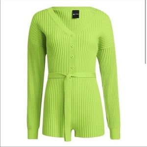 Adidas x Ivy Park Green Rib Knit Romper XL Belted Button Front